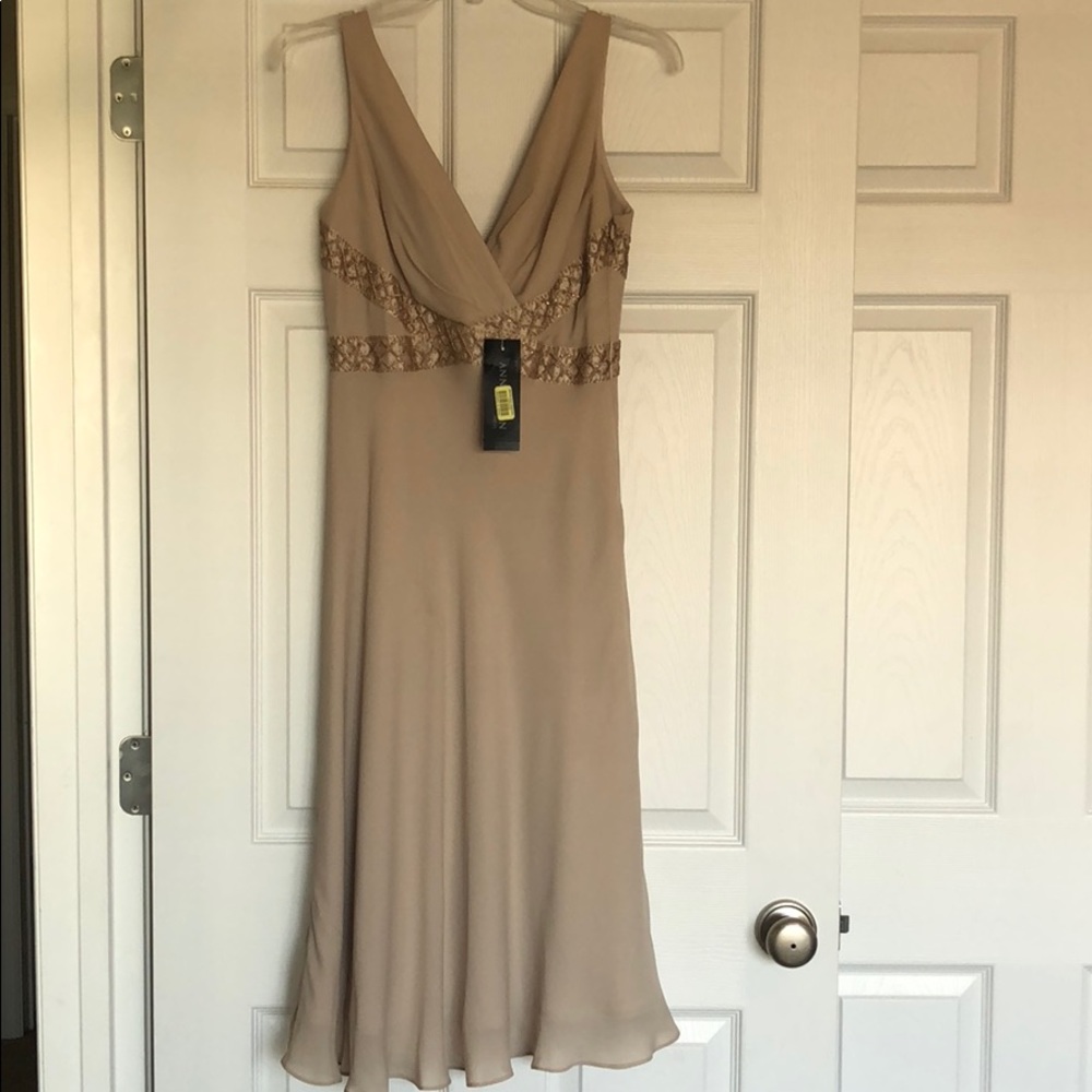 Beaded taupe special occasion dress